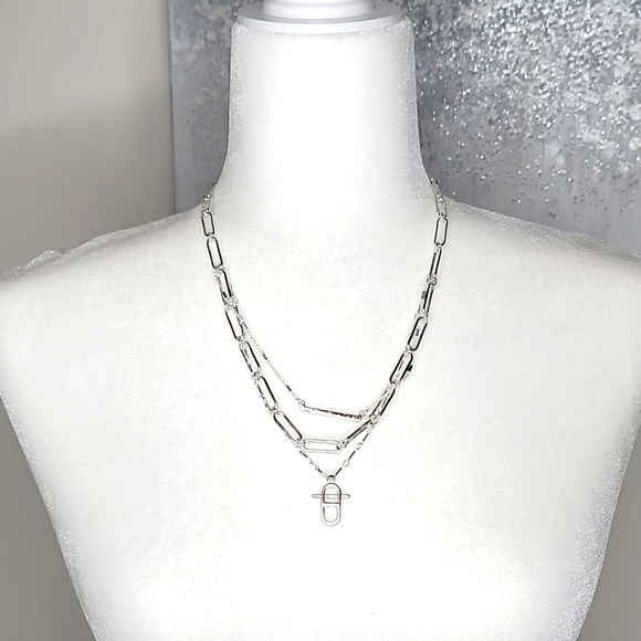 NEW Nine West Silver Triple Layer Necklace - Picture 1 of 3